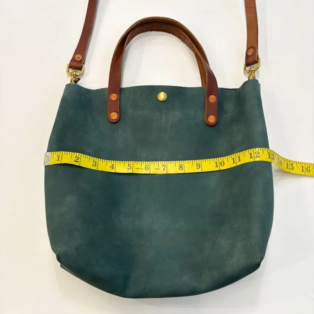 KMM & Co Leather Tote Atlantic Blue Full Grain Crossbody Made USA Travel Casual